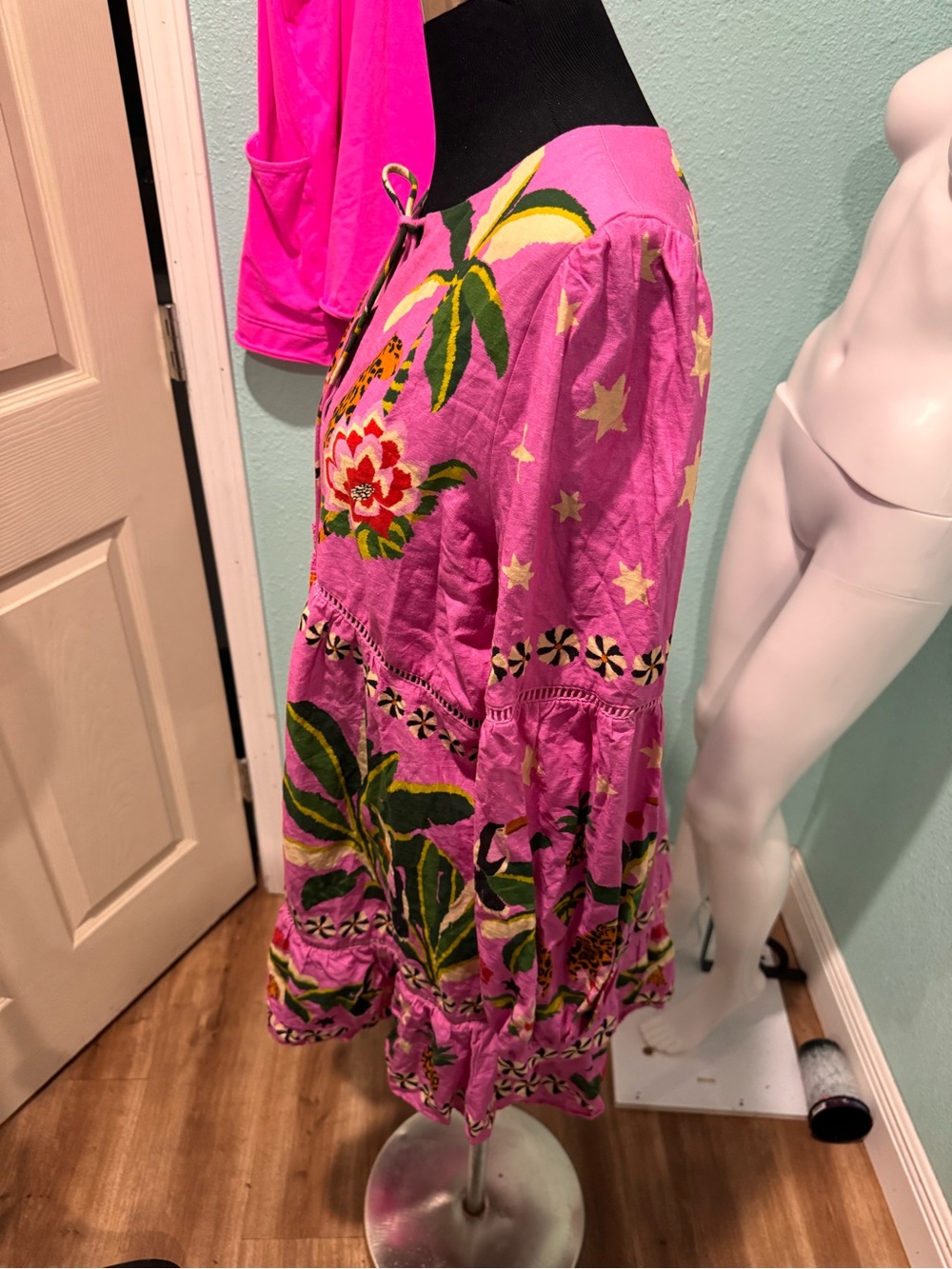 Farm Rio Leopard Forest Linen-Blend Mini Dress - Picture 4 of 7